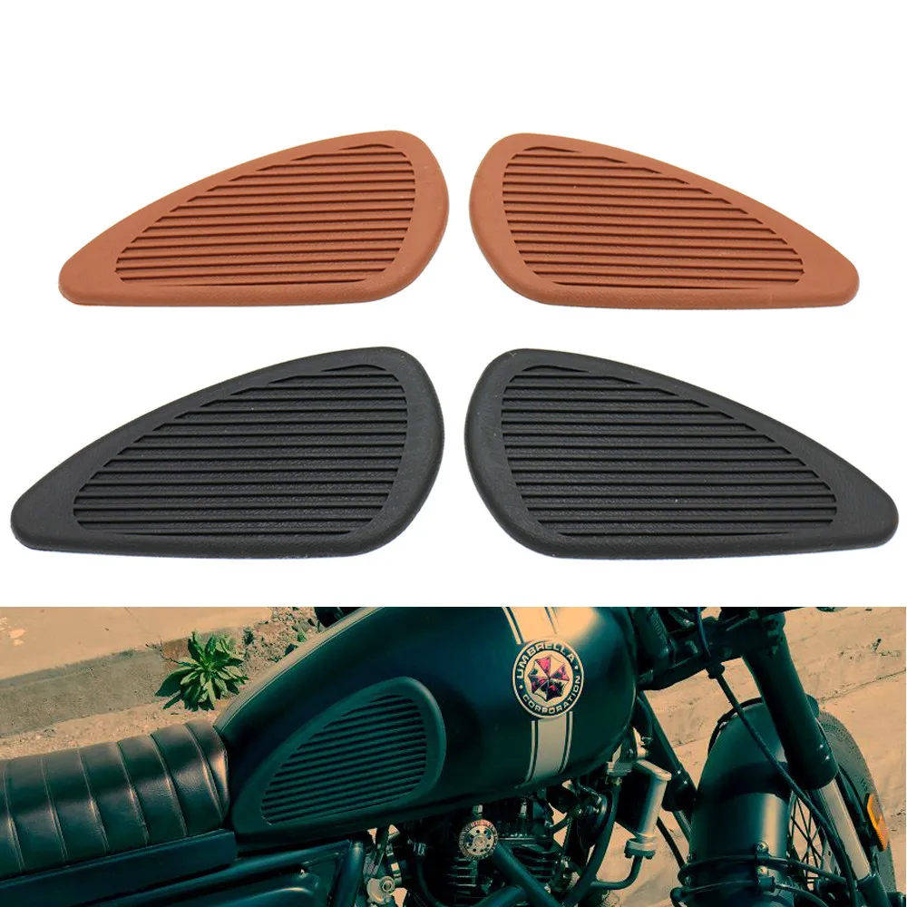 Black Brown Motorcycle Rubber Vintage Gas Tank Knee Pads Side Panel Traction Pad Sticker For Harley Cafe Racer Classic Universal