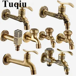 Brass Tap Faucet Garden Bibcocks  Antique Brass Dragon Carved Washing Machine Faucet Outdoor Faucet Single Cold Tap