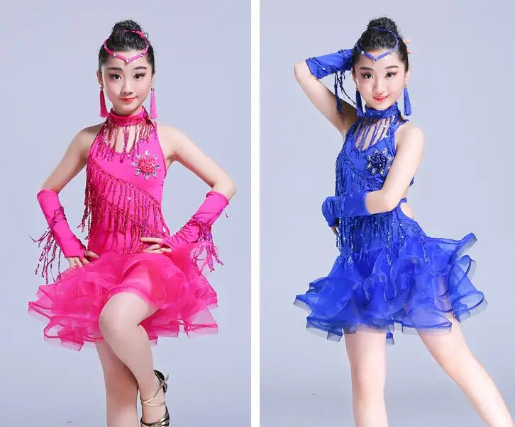 sequin tassel children professional latin dance dress for girls salsa cha cha samba tango ballroom dancing dresses kids fringe