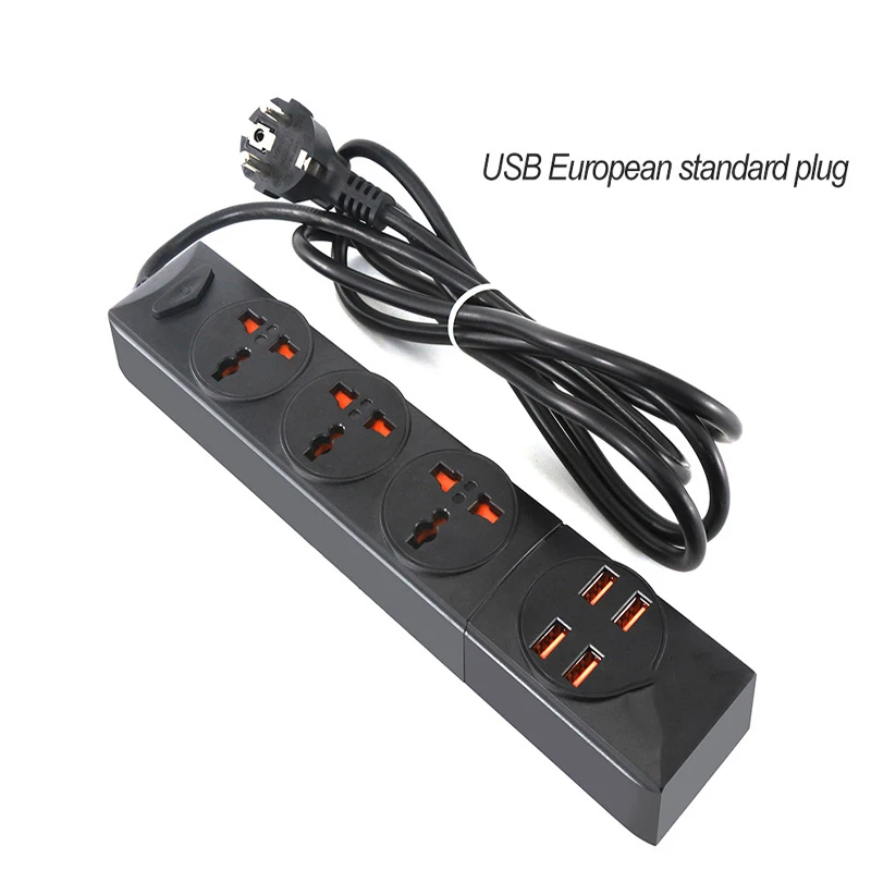 

2500W 4AC Outlets Power Strip with 4 USB Charging Ports EU Plug Travel Power Strip 2M Extension Socket Wall Charger Socket