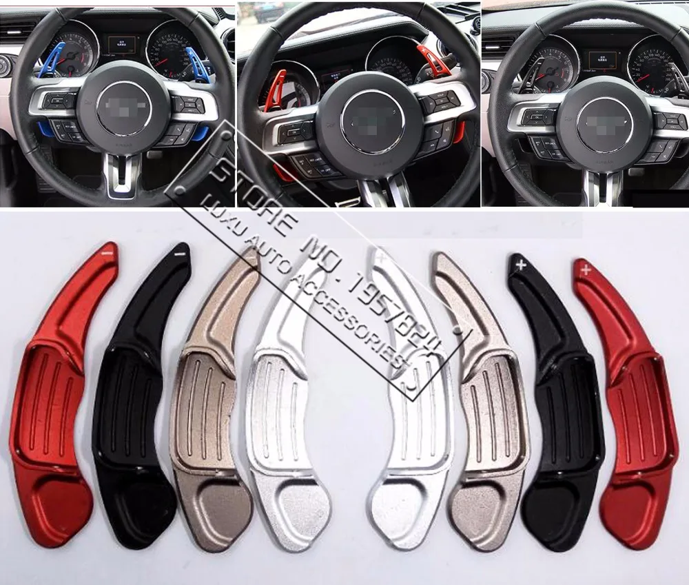 

DEE Aluminium steering wheel DSG paddle shifters for Ford Mustang EcoBoost GT GT500 Shelby GT 350 Paddle Gearbox Car stickers