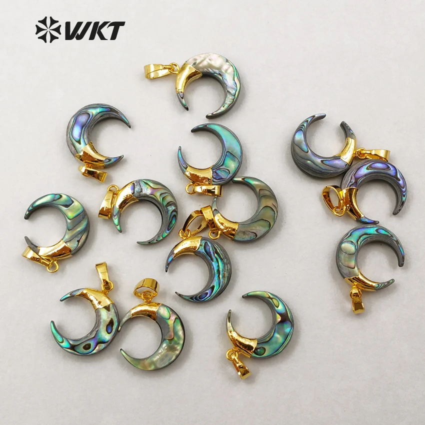 

WT-P1131 Wholesale Natural Abalone Shell Horns Pendant Unique Small Crescent Pendant For Women Jewelry 20mm