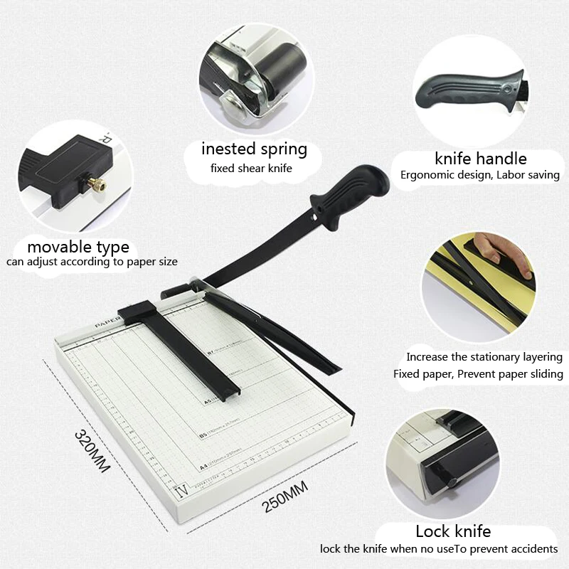 Paper Cutter A4 Paper Trimmer Heavy Duty White Photo Guillotine Craft Machine 12 inch Cut Length,10 Sheets Capacity