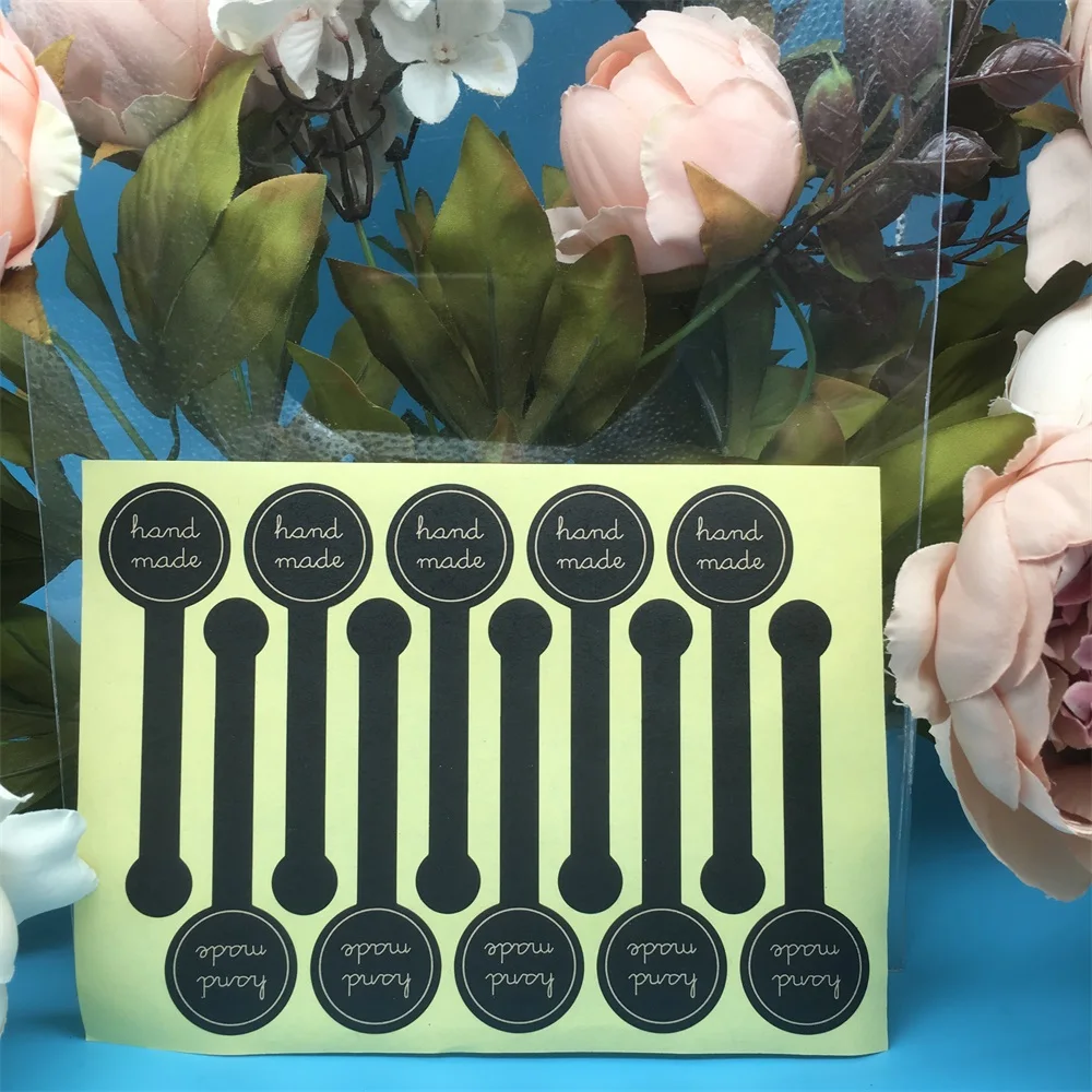 100Pcs 10Sheets Long Style "HAND MADE" Black Handmade Cake Packaging Sealing Label Kraft Sticker Baking DIY Gift Stickers M1201