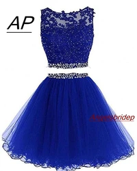 Two Pieces 1960S High Neck Homecoming Dresses Sexy Hollow Back Beading Tulle Short Cute 8th Grade Graduation Dresses Plus Size