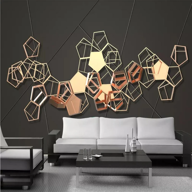 Decorative Wallpaper 3D New Chinese Metal Geometric Abstract Soft Package Background Wall