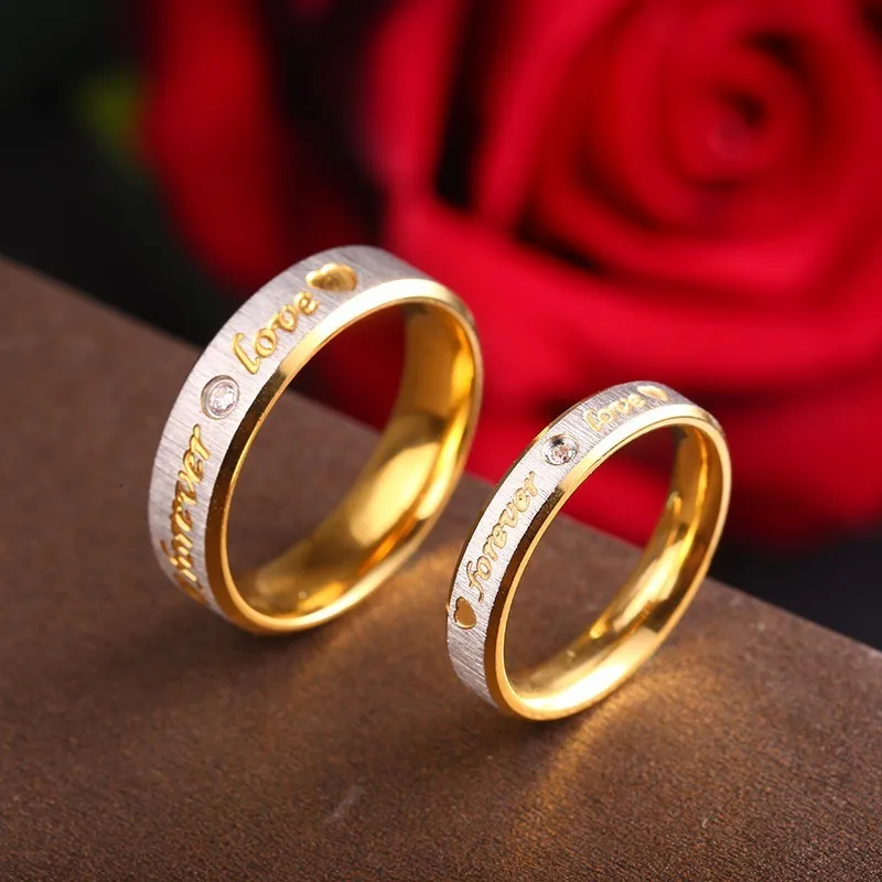 Stainless Steel Forever Love Couple Eternity Engagement Heart And Crystal Wedding Rings Jewelry Men Women image 5