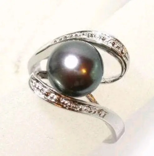 Beautiful! Black Gray sea shell Pearl Finger Rings Size 6#-9# AAA