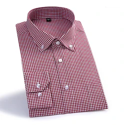 Casual Shirts  Brand 100% Cotton Small Plaid Shirt Men spring Smart Oxford Dress Shirt Camisa Masculina Hight Quality