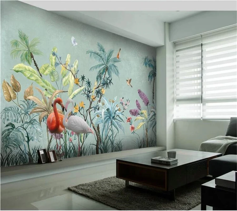 wellyu Custom wallpaper papel de parede Medieval hand drawn tropical rainforest flowers and birds background wall painting