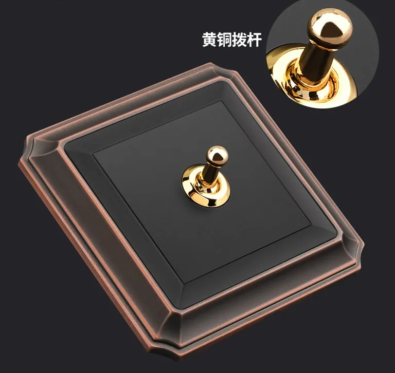 1 gang 2 way - 4 gang 2 way Antique Black Wall Switch 86 type Retro Toggle Switch 10A 110V-250V Wood Panel Brass Lever