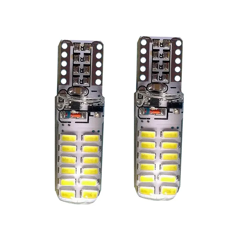 مصباح ليد 24 SMD T10 194 168 W5W 3014 ، مصباح فلاش LED ، مصباح سيليكون فائق ، ضوء فلاش 1 أوضاع إضاءة 12 فولت ، 10 قطعة