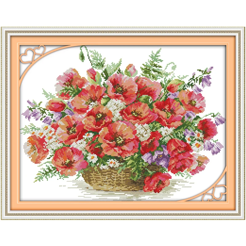 Poppy Basket Patterns Counted Cross Stitch Set DIY 11CT 14CT 16CT Stamped DMC Cross-stitch Kit Embroidery Needlework Home Decor