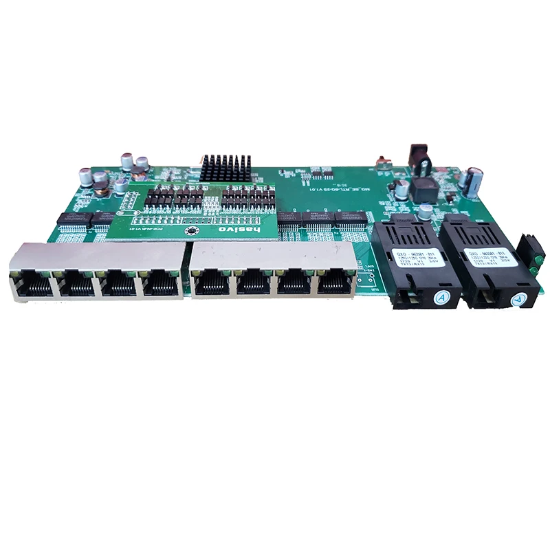 Reverse PoE 8x10/100/1000M RJ45 Gigabit Ethernet switch Ethernet Fiber Optical Single Mode and 2 SC fiber Port Board