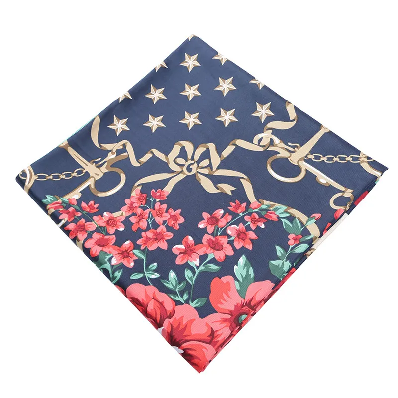 POBING Luxury Brand 100% Twill Silk Scarf Women Key Chain Print Square Scarves Echarpes Large Foulards Femme Wrap Bandanas 130CM