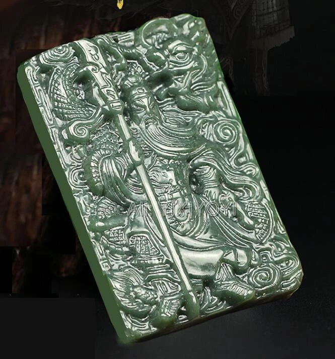 Natural Dark Green HeTian Jade Carved Chinese Sword GuanGong Lucky Pendant Amulet Necklace for Man Fine Jewelry Trendy Gift 3