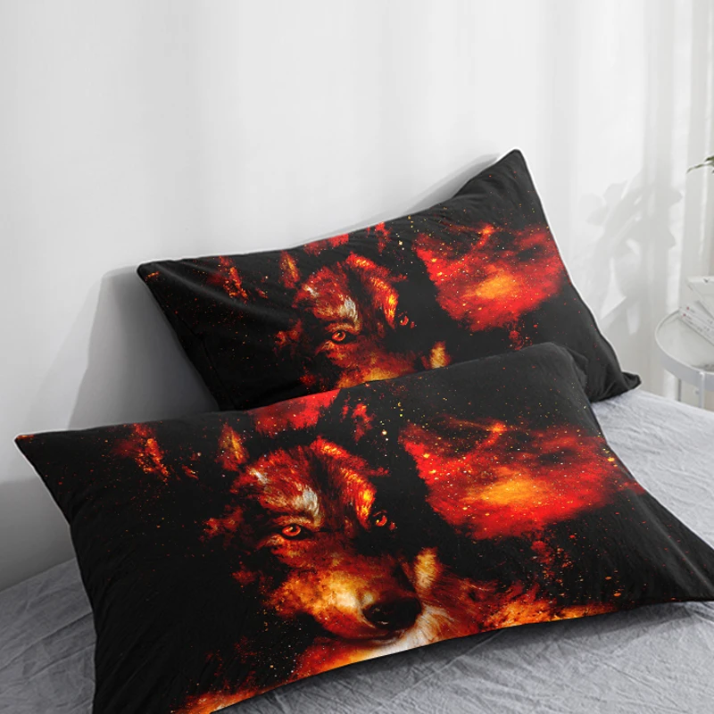 

3D HD Custom Pillow Case,2PCS Pillowcase 50x70/50x75/50x80/70x70,Decorative Pillow Cover Animal dream fire wolf,Bedding