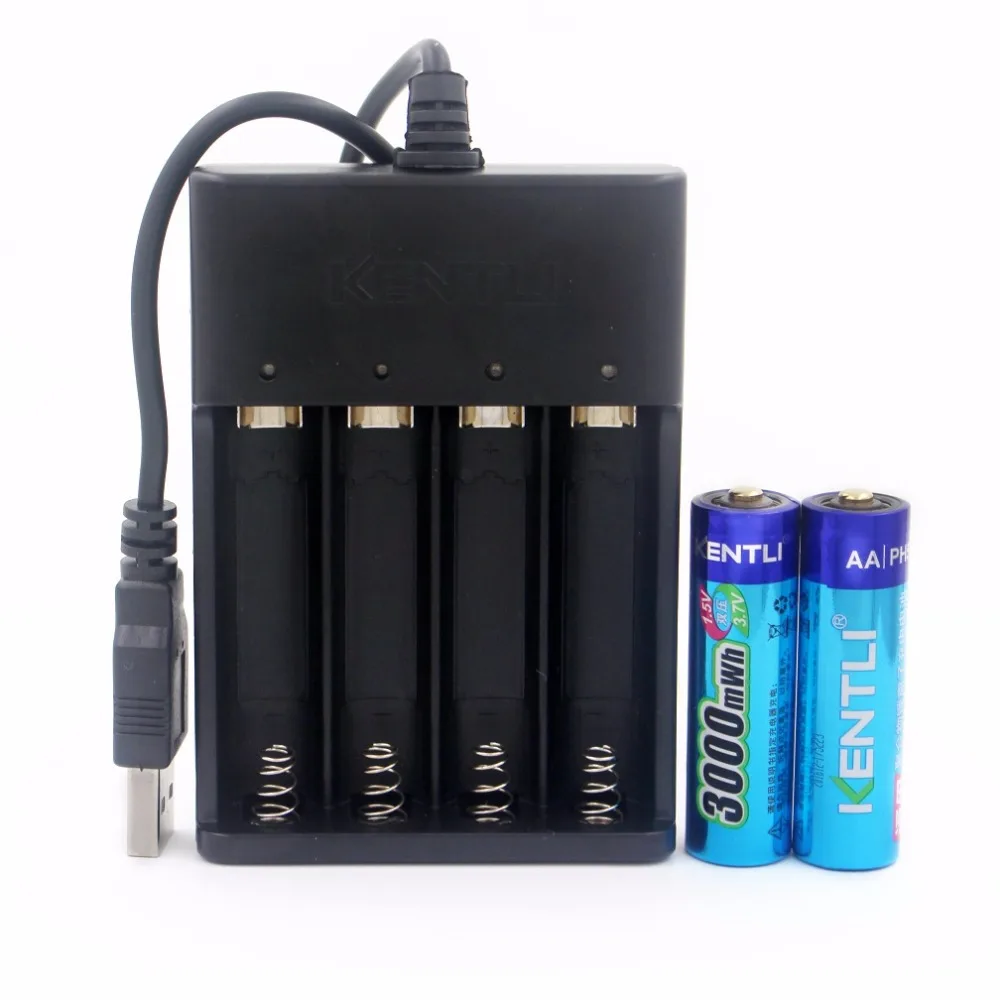 

2pcs AA battery 1.5v 3000mWh Li-polymer lithium rechargeable AA battery + 4 slots Ports USB smart Charger