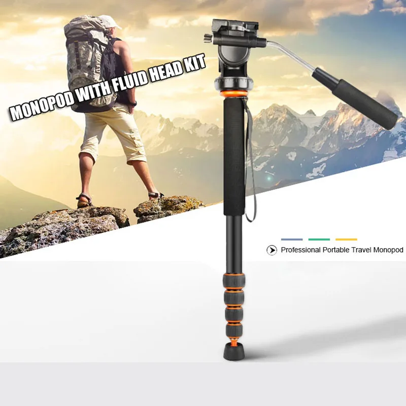 Q188อลูมิเนียมมืออาชีพแบบพกพาMonopodเดินทางวิดีโอMonopodกับของเหลวหัวสำหรับCanon Nikon Sonyกล้องวิดีโอกล้อง