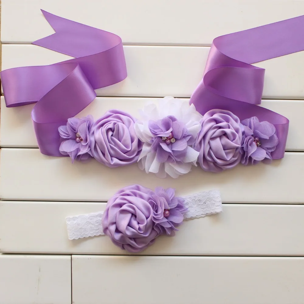 Fashion Vintage Pink/ivory flower Belt Girl Woman Sash Belt Wedding Sashes belt with flower headband