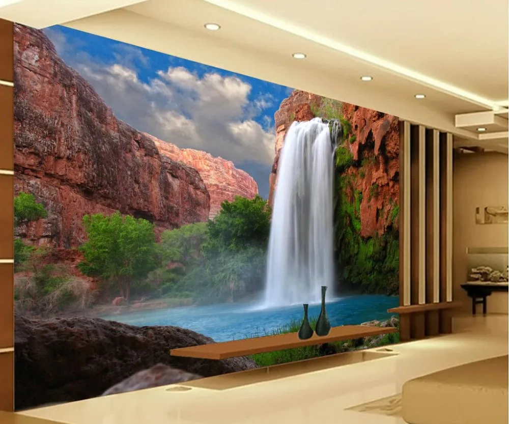 

3d customized wallpaper Alpine waterfall flowing water photo wall murals wallpaper 3d stereoscopic wallpaper