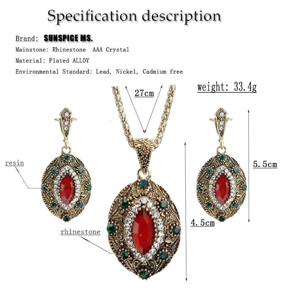 Vintage Bronze Oval Jewelry Sets Women Antique Resin Relief Flower Drop Earrings Pendant Necklace Turkish Ethnic Wedding Bijoux