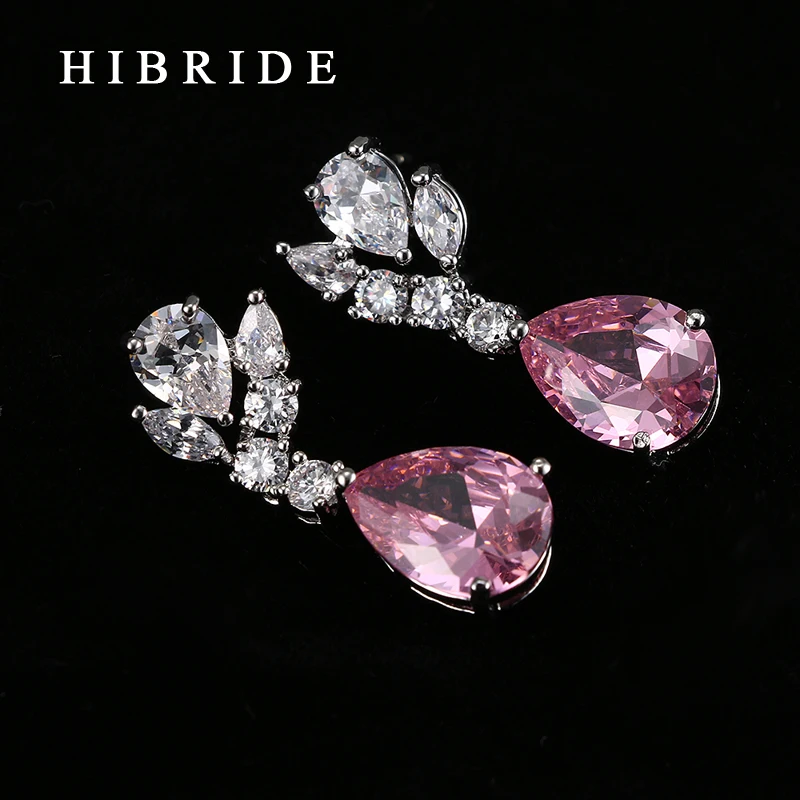 HIBRIDE Top Quality Tear Drop Shape AAA Cubic Zirconia Bridal Wedding Jewelry Sets,White Gold Color Jewelry Set N-59