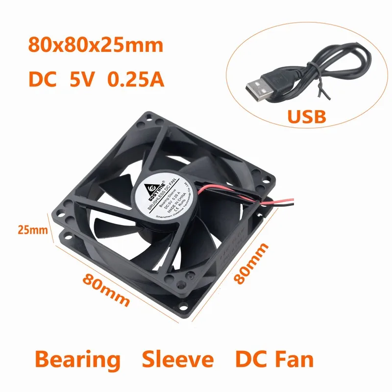 

5 Pieces Gdstime DC 5V 80mm x 25mm Computer Fan USB Power Supply 8cm PC CPU Cooling Fan 80x80x25mm Silent Cooler 8025