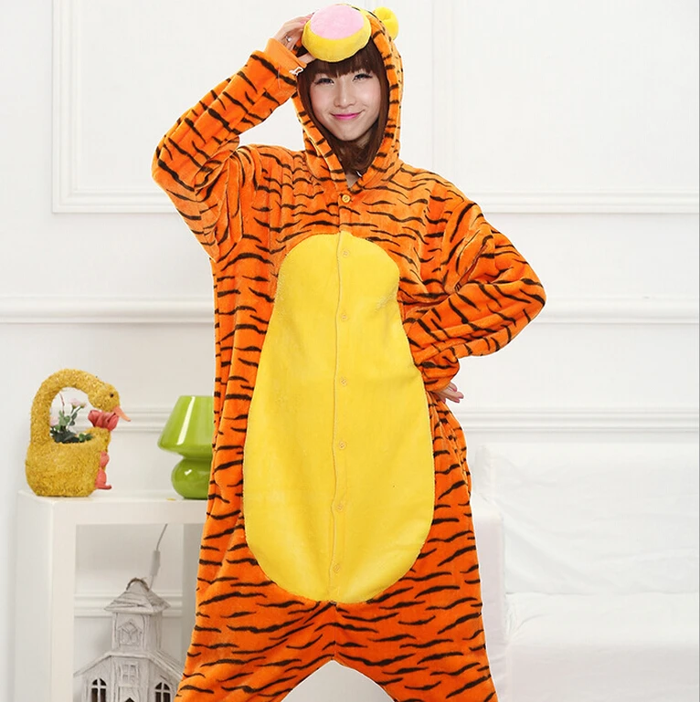 Kigurumi Unisex Pyjamas Cartoon Tigger Costume Cosplay Winter Sleepsuit Sleepwear animal conjoined onesies pajama jumpsuits