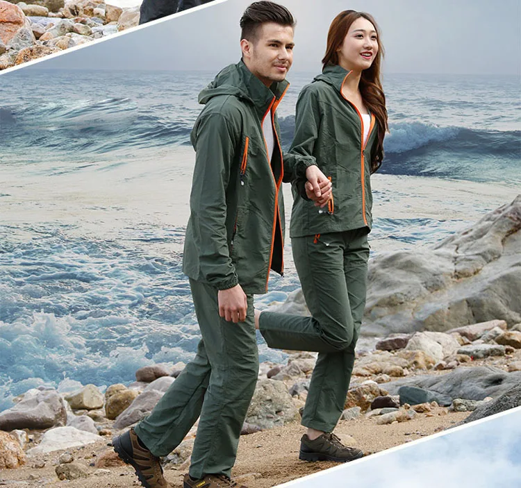 Camping Wandern Kleidung Set Outdoor-Sport Männer Frauen Sommer Sportswear Anzug Mit Kapuze Jacken Hosen Schnell Trocken Atmungs Set ST01 – Detail 11