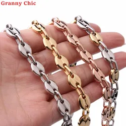 Granny Chic Fashion 8inch- 32 inch for choose Hip-Hop 7/9/11mm Stainless Steel coffee beans Chain Necklace Mens Womens Jewelry