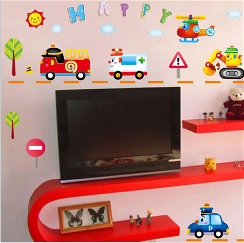 Cartoon cars children room wall stickers for kids room boy bedroom wall decals window poster 3D car wall sticker wallpaper