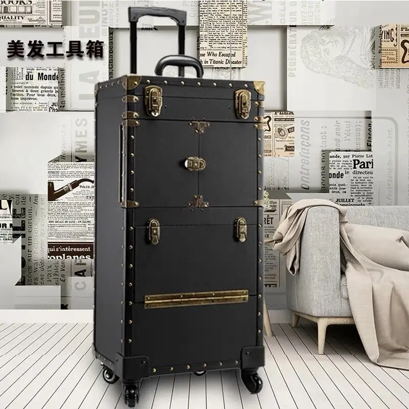 Women large capacity Trolley Cosmetic case Rolling Luggage bag,Stylist Retro Beauty Tattoo Trolley Suitcase,Nails Makeup Toolbox