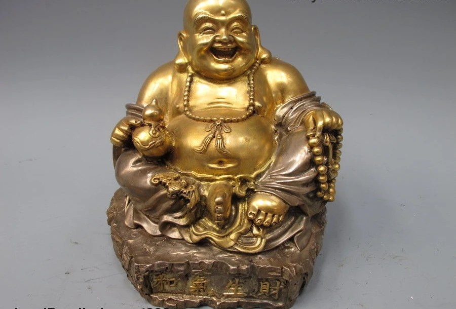 Chinese 100% Bronze 24K Gold Silver Royal Buddhism Maitreya Buddha statue