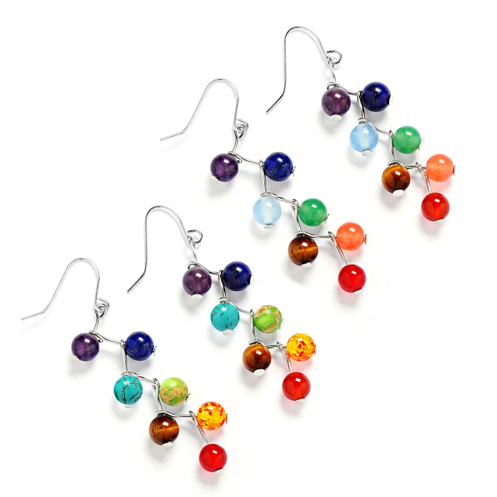 Natural Stone Yoga 7 Chakra 6mm Beads Earrings Reiki Healing Balance Beads Earrings for Women