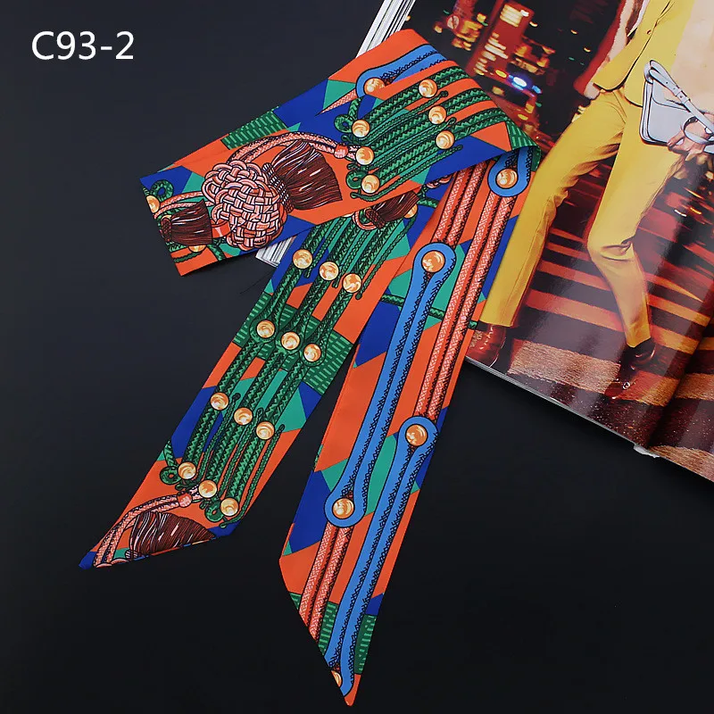 New Chain Print Small Silk Scarf For Bags Ribbons Womens Fashion Head Scarf Luxury Brand Small Long Scarves C93