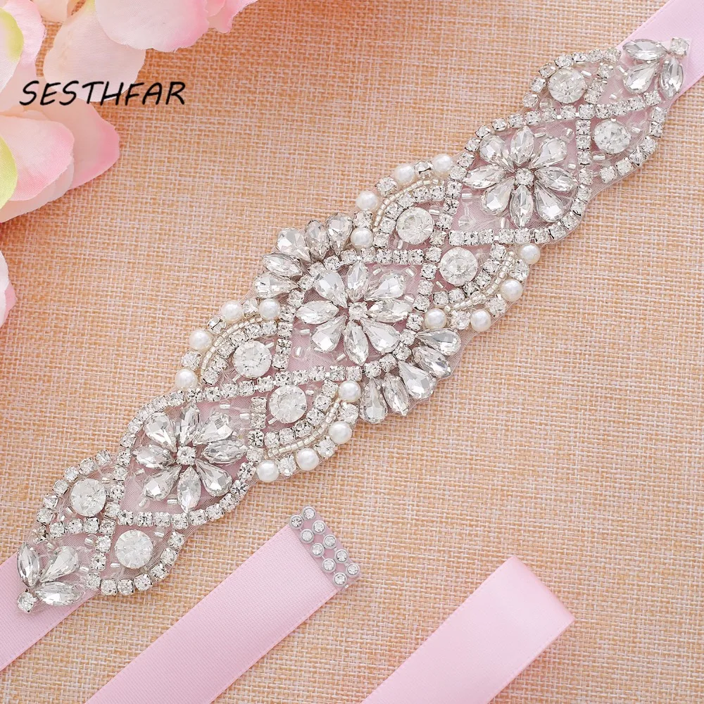 SESTHFAR  Rhinestone belt Diamond Bridal Belts with Golden Belt Crystal  Bridal for Wedding Accessories Belts