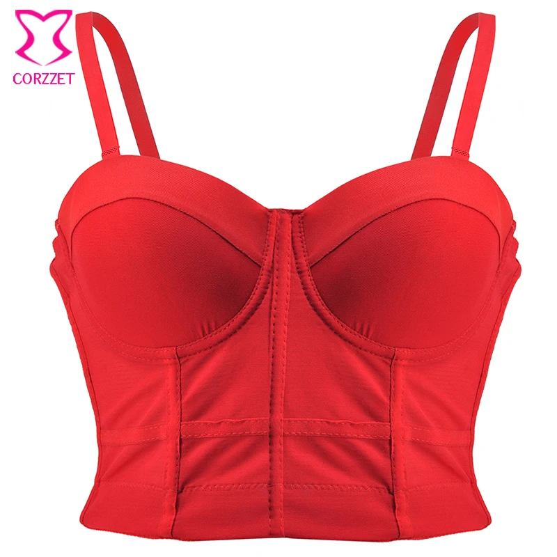 

Corzzet Red Bralet Brassiere Women Soutien Gorge Push Up Sexy Ladies Bra Burlesque Party Bustier Crop Top Night ClubWear