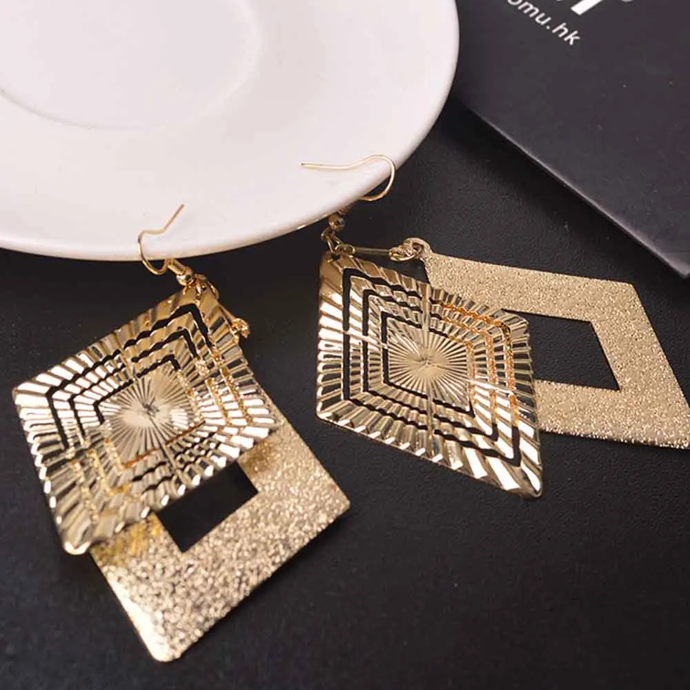 Long clip on earrings For Women square Classic Pattern Hollow Round non pierced earrings ear clips bridal women jewelry earrings