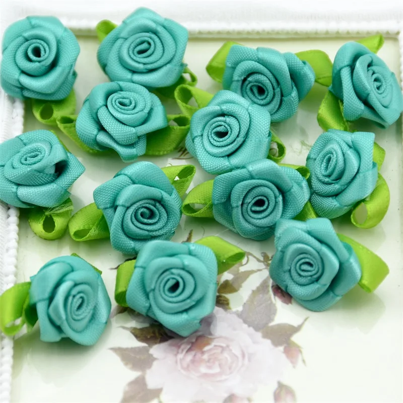 50pcs Artificial Mini Silk Fresh Flower Head Making Handmade Diy Ribbon Roses For Home Wedding Christmas Decoration Craft