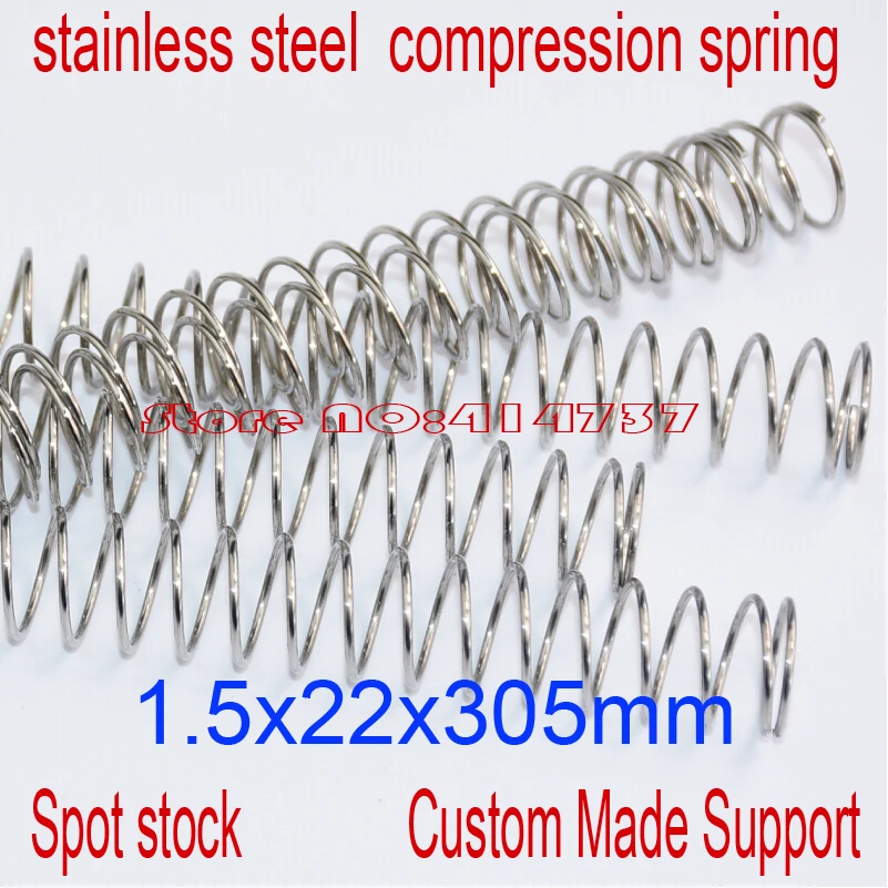 5pcs  1.5*22*305mm   stainless steel  spot spring 1.5mm wire hammer spring Y type compression spring pressure spring OD=22mm