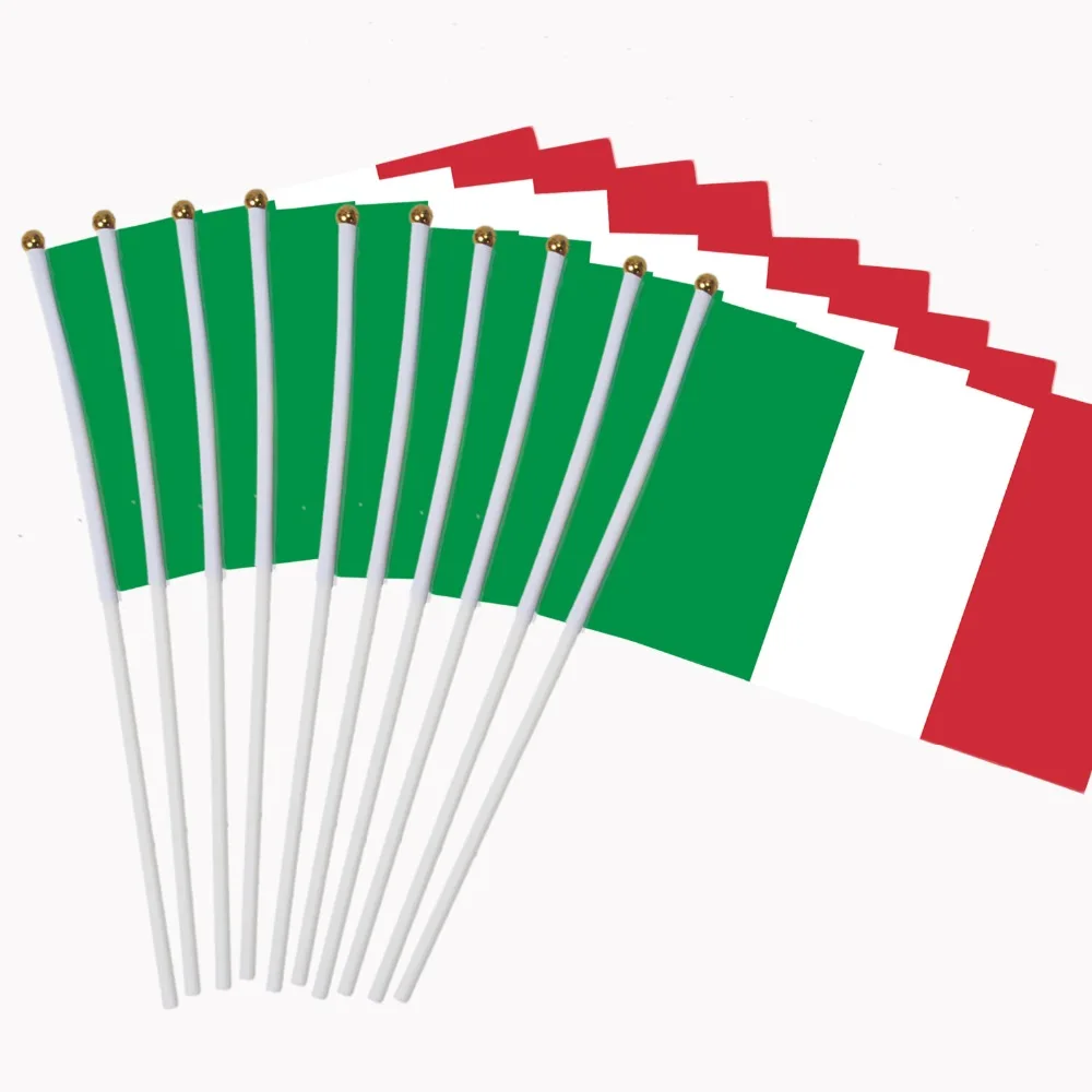 14x21cm  10pcs Small Italian flag hand waving flags with Plastic Flagpoles   NC009