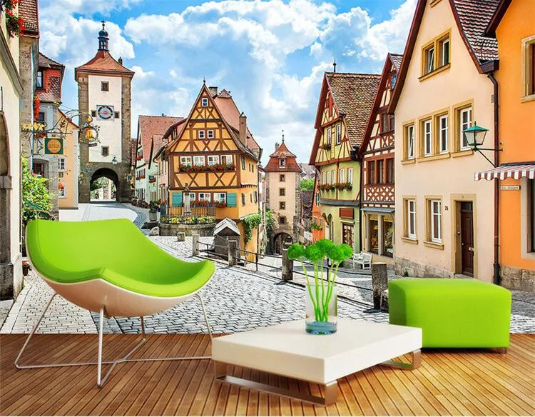 3D Country Style Wall Mural Countryside Street And Houses Photo Wallpaper Bedding Room TV Background Customized Wall paper Mural