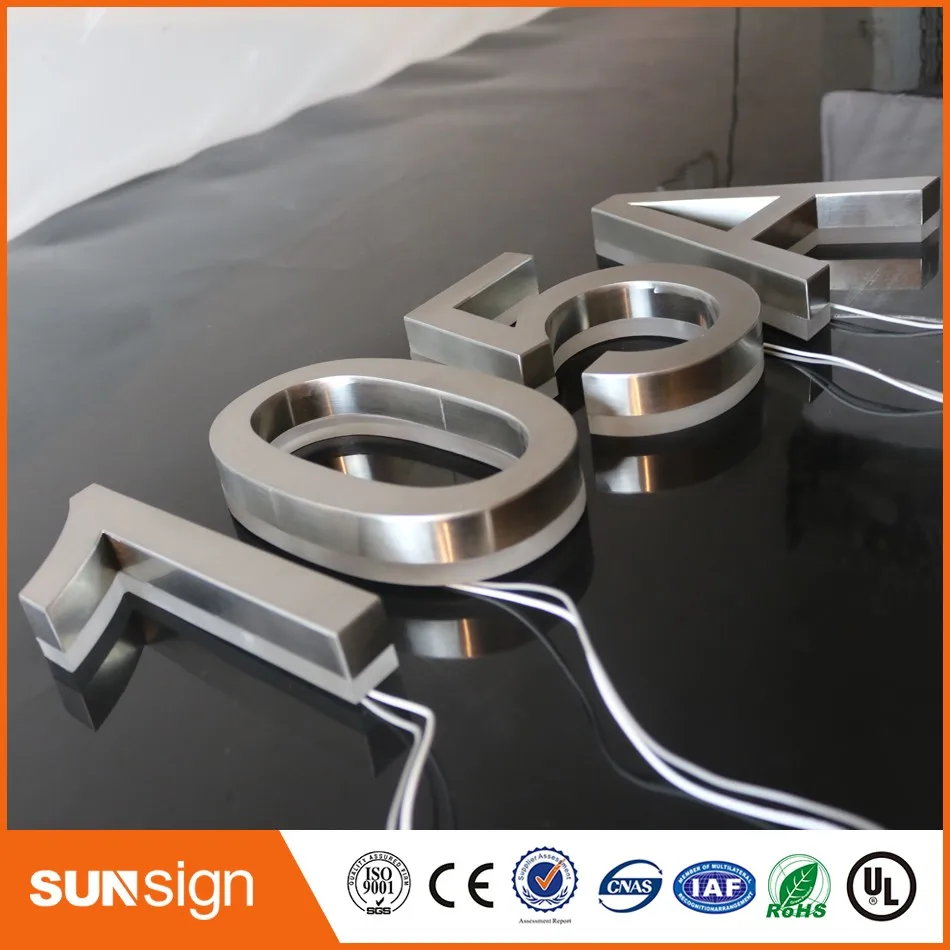 H 25cm Factory Outlet 304 Stainless steel backlit led house number signs