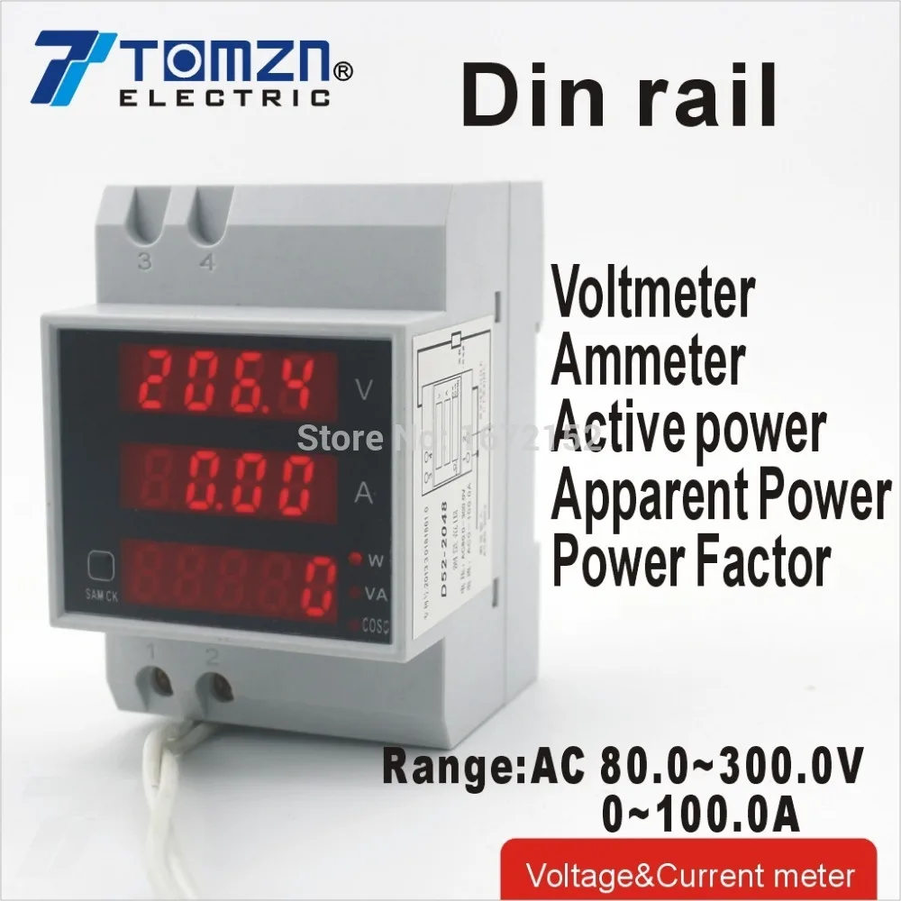 

Din rail LED display voltmeter ammeter with active and reactive power and power factor Din-rail range AC 80.0-300.0V 0-100.0A