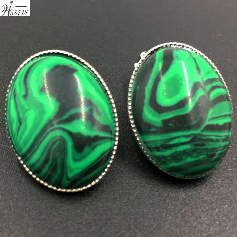 Opal Crysal Howlite Malachite Aventurine Tiger Eye Howlite Blue Sand Goldstone Abalone Shell Oval Clip Earrings 1pair WB658b