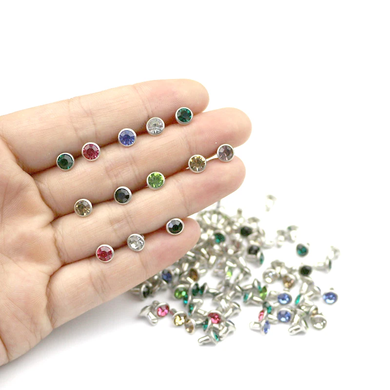 100pcs/bag 6mm Multicolor Rhinestone Rivets DIY Clothing Bag Shoes Crafts Decoration Supplies Garment Sewing Drill Nail Button