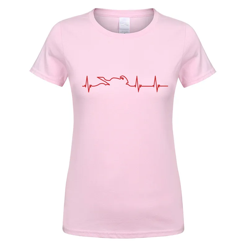 Summer Girl Women Motor T Shirts Short Sleeve Cotton Heartbeat of Motorbike T-shirts Female Clothing Women Tees Top OT-738