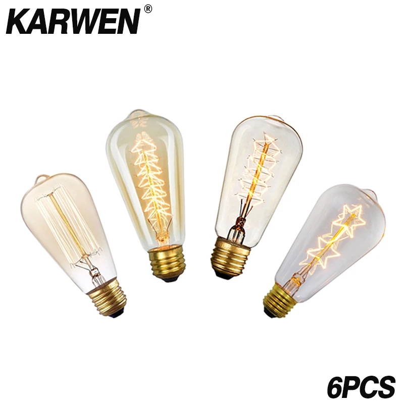 karwen vintage retro edison lampada st64 lampada incandescente 220v e27 40w decorativa edison filamento lampada pecas 01