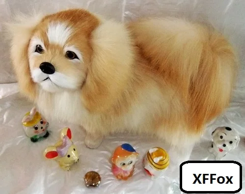 big real life natural colour dog model plastic&furs Pekingese dog gift about 32x25cm xf1595